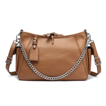 Women's Autumn Genuine Cowhide Leather Shoulder Bag New Fashion Crossbody Handheld with Chains Evening Style Single Strap